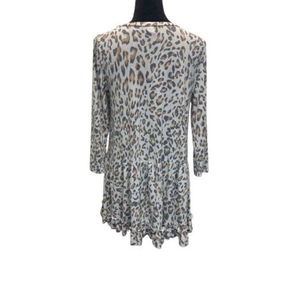 Womens Boho Leopard Print Long Sleeve Tunic Top With Ruffle Hem large - Picture 5 of 6
